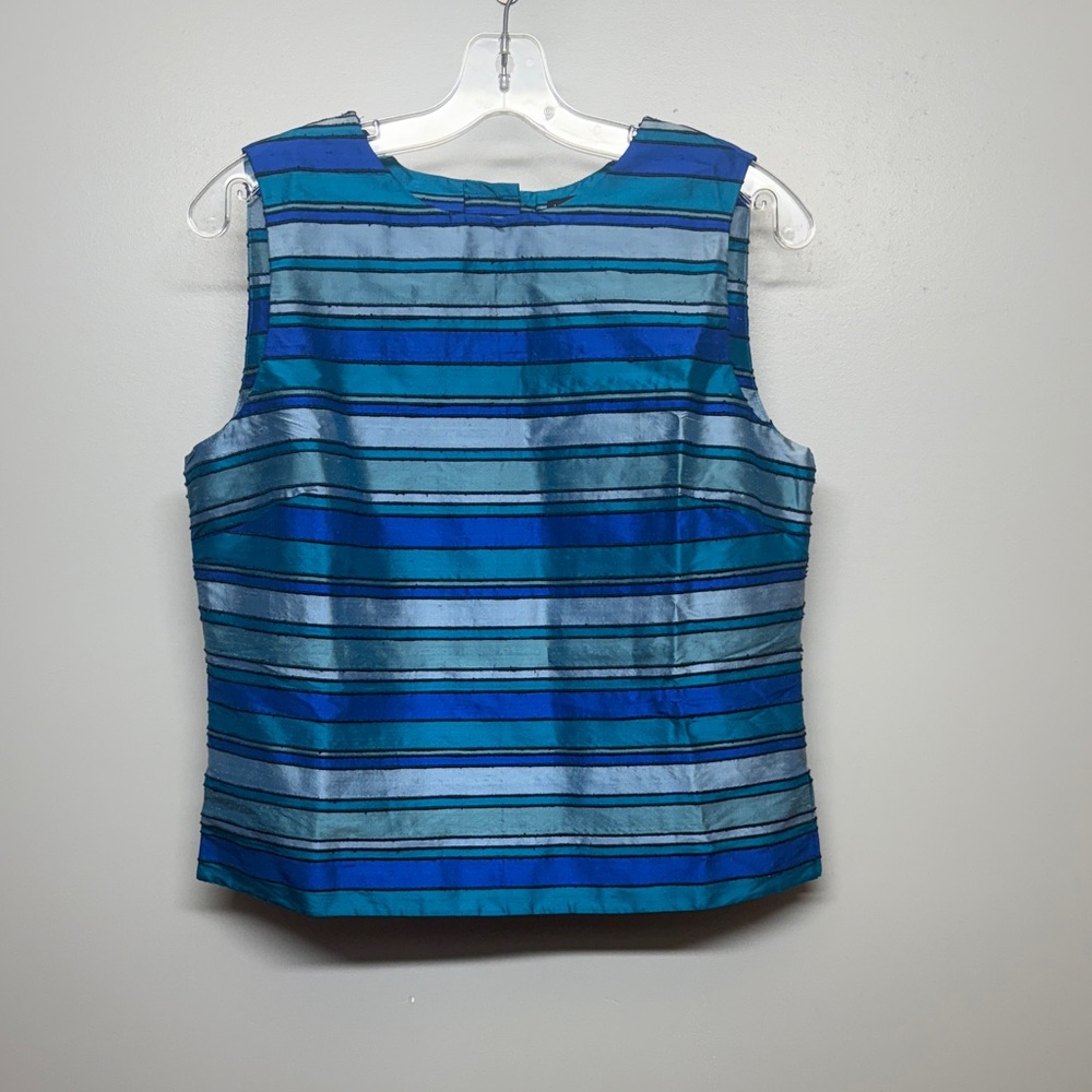 Vintage Josephine Chaus Silk Teal & Royal Blue Striped Top